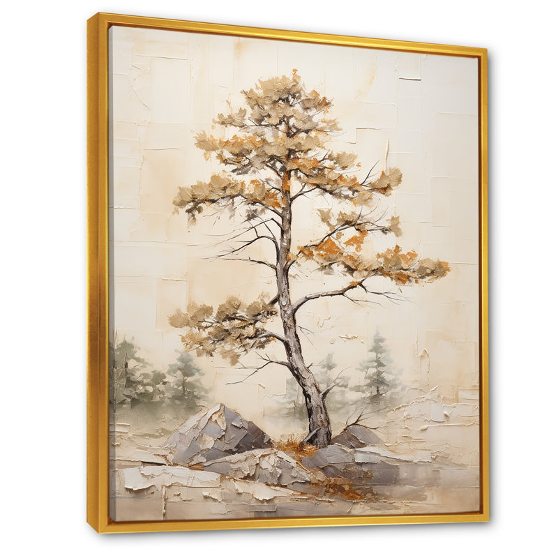 «Beige Tree Pine Tranquility I», reproduction d'art sur toile, H 32 po x l 24 po x P 1 po, Cadre flottant doré
