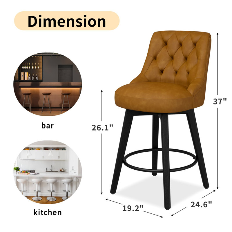 Tabouret de bar et de comptoir pivotant Kiliam, Brun, Tabouret de comptoir (siège d'une hauteur de 26 p, 2