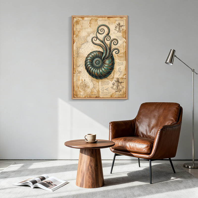 Ensemble de 1 tableau sur toile représentant une carte de pieuvre, 36"H x 24"W, Natural