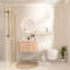 Meuble-lavabo de salle de bain de 24 pouces, à  fixation murale, façade arrondie lisse, finition en bois naturel, lavabo intégré en marbre reconstitué, tiroir de rangement pour produits cosmétiques, texture à  lattes, fermeture en douceur en céramique-961402753