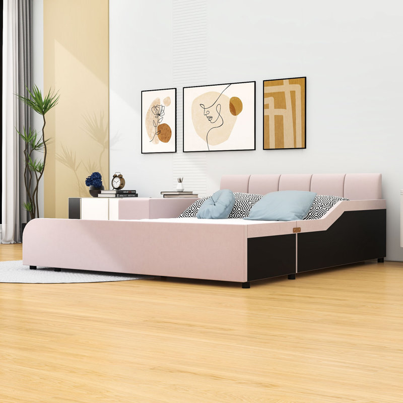Lit plateforme avec rangement Marleyah, gris, Grand
