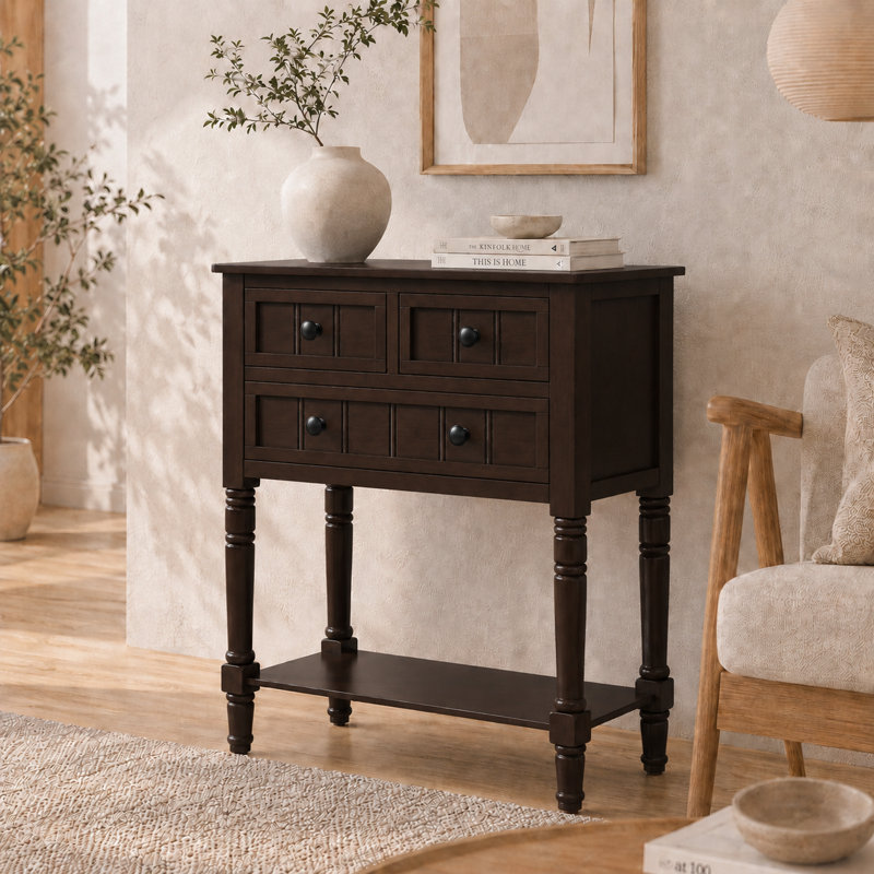 Console en bois de pin avec boutons ronds, Espresso