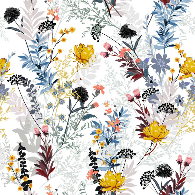 Vinyl Light Wallpaper With Wildflowers M1171, 100" W x 100" L