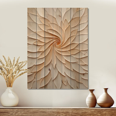 Abstract Petal Flame Swirl - Botanicals Wood Wall Decor On Natural Pine Wood