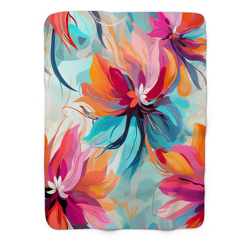 Vibrant Floral Abstraction - couverture sherpa de qualité supérieure 1 pièce, Grand lit