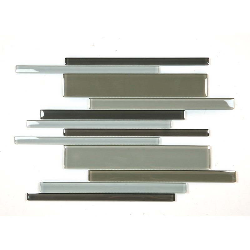 12" x 12" Glass Mosaic Brick Joint Tile, Gray/Brown