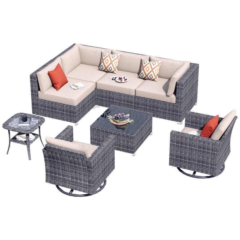 Guylene 6 - Person Patio Conversation Set with Cushions, Beige