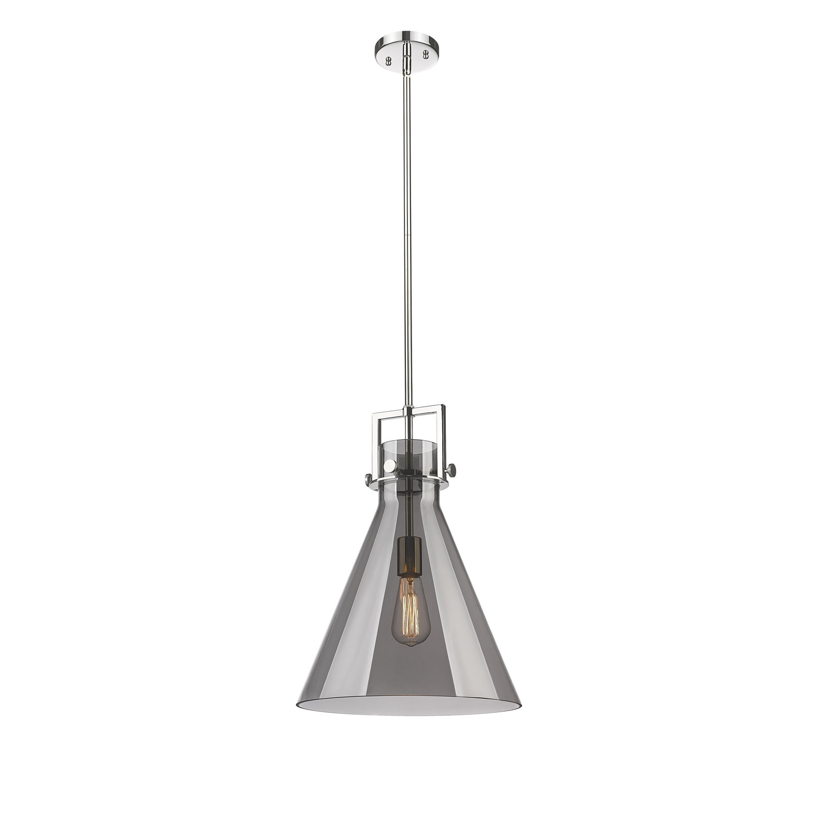 Coterie Single Light Glass Dimmable Pendant, 19.13" H x 14" W x 14" D, Plated Smoke, Polished Nickel
