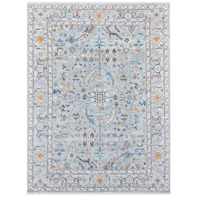 Wool Floral Area Rug in Blue/Orange