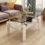 Table basse rectangulaire, plateau en verre trempé avec panneau de fibres à densité moyenne, table moderne pour le salon, verre gris-125538192-125538193