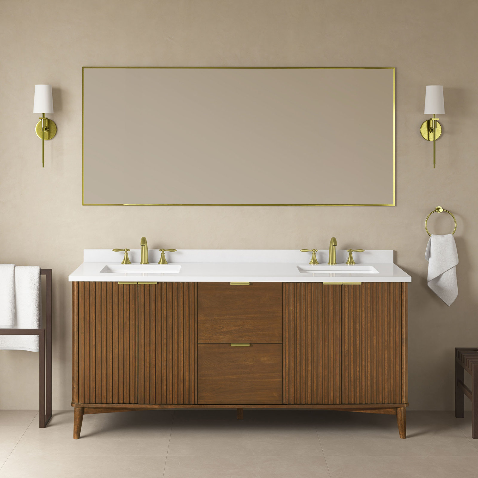 Trotta 72 in. Double Sink Bathroom Vanity, Warm Walnut