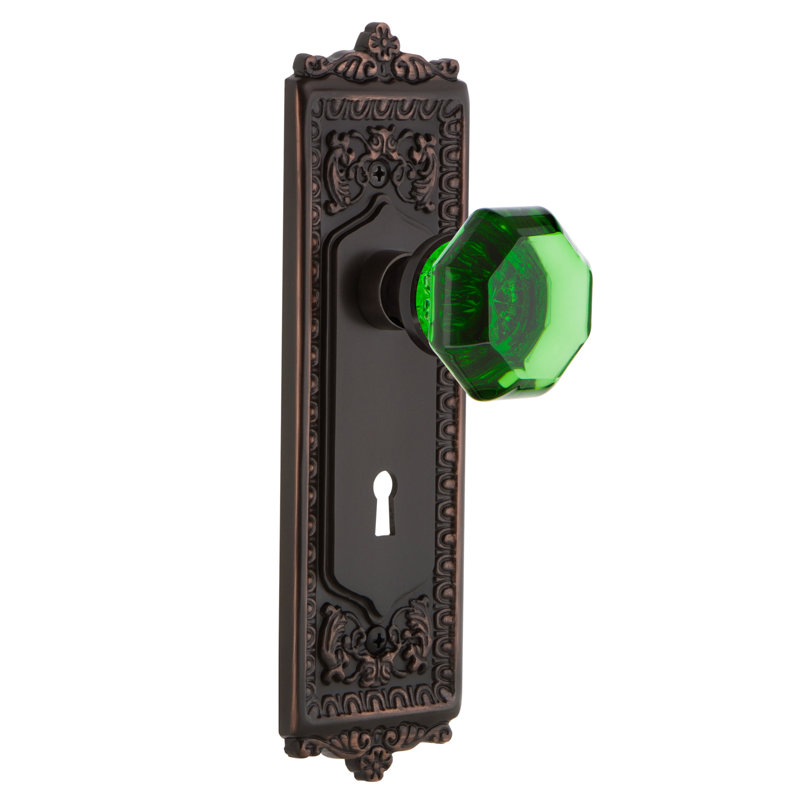 Egg & Dart Plate avec trou de serrure décoratif et bouton de porte Waldorf Emerald, Bronze intemporel