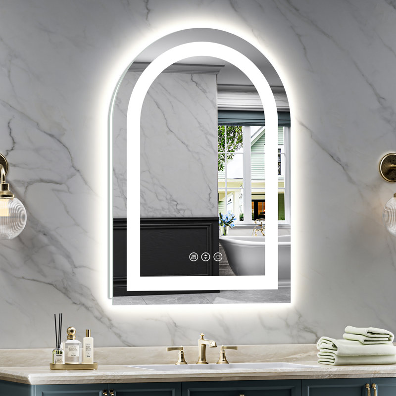 Arch Bathroom LED Mirror with Frontlit & Backlit, Anti Fog Lighted Vanity Mirror with Stepless Dimmable, ETL Listed, IP54 Waterproof, CRI90+, HD Tempered Glass