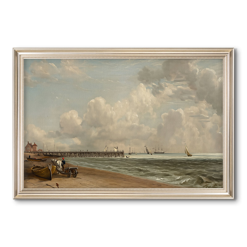 " Yarmouth Jetty " by John Constable, 28x40 INNER SIZE, Framed Canvas, Pewter Satin