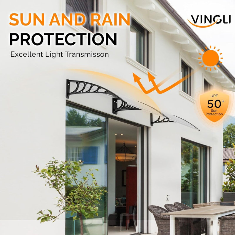100x150cm Front Door Canopy in Aluminium & Polycarbonate | Transparent Pent Arch Canopy with Centre Bar, Weatherproof & Shockproof, Easy Install for Windows & Doors