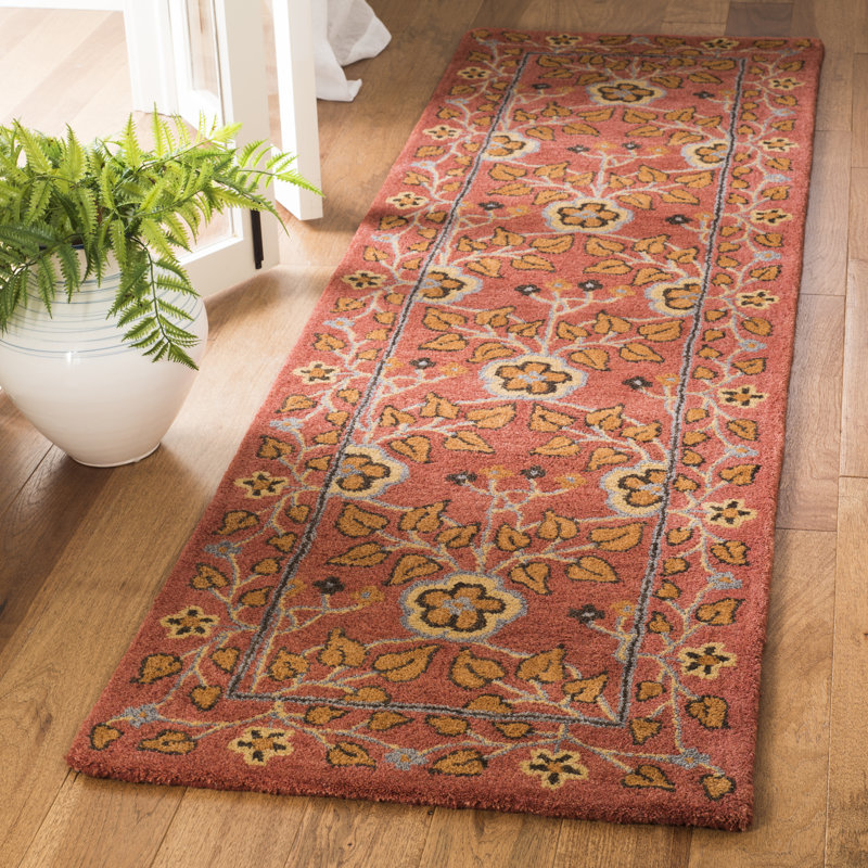 Tapis oriental rouge en laine touffeté à la main Cranmore, Tapis de couloir 2 pi 3 po x 12 pi