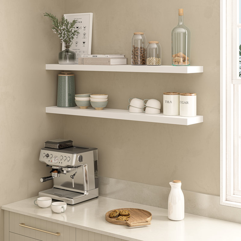 Miami 48" W x 8" D Floating Shelves Set with Invisible Wall Mount Brackets, White
