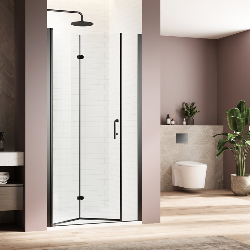 Porte de douche réglable - 1/4 po en verre trempé imperméable noir mat