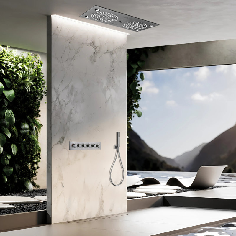 Système de douche thermostatique encastré gris Gunmetal avec DEL et jets