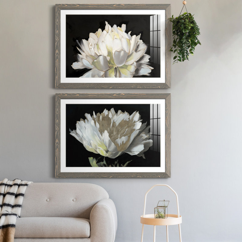 ALL AFLUTTER - ensemble de 2 reproductions, Cadre en papier gris, H 31,5 po x l 47 po x P 1,5 po, Blanc