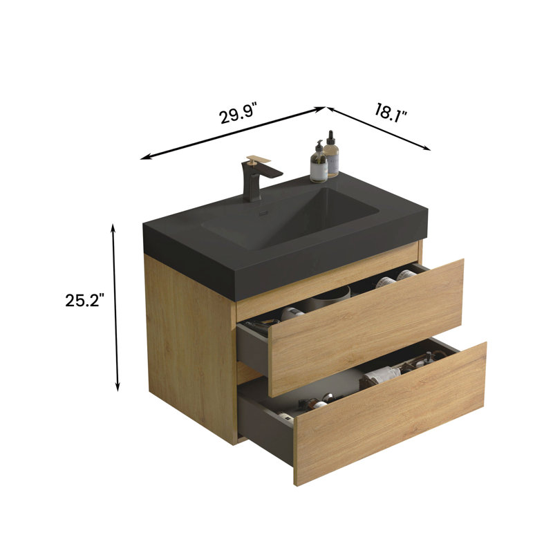 Meuble-lavabo en chêne avec lavabo - Vaste espace de tiroir et armoire de rangement silencieuse