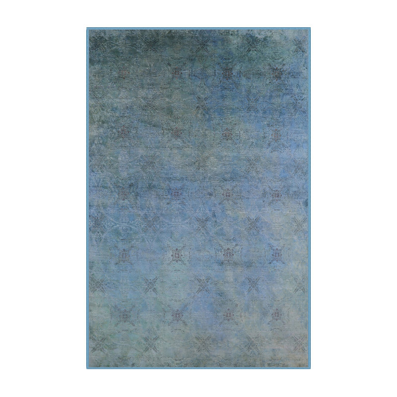 Tapis géométrique bleu / gris / vert, Rectangle 7 pi x 9 pi