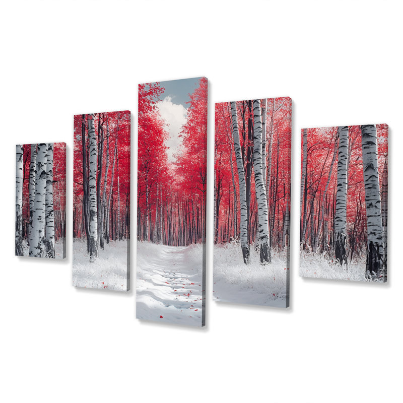 Hiver, bouleaux rouges, forêt, Panorama II, ensemble d'art mural sur toile