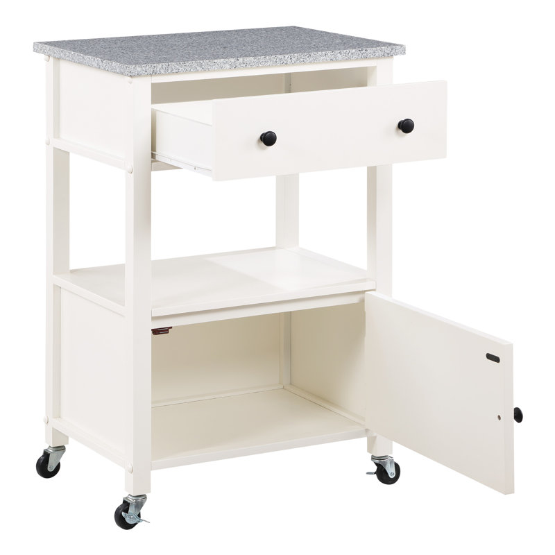 Suell Granite Top Kitchen Cart, White
