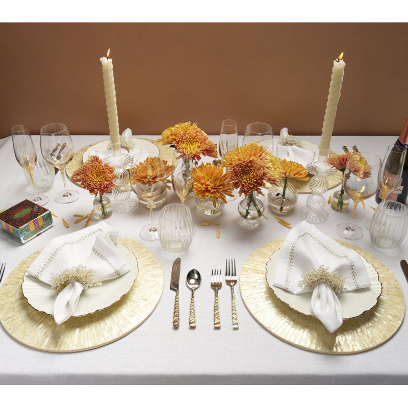 Herringbone Linen Napkin, White/Gold/Silver