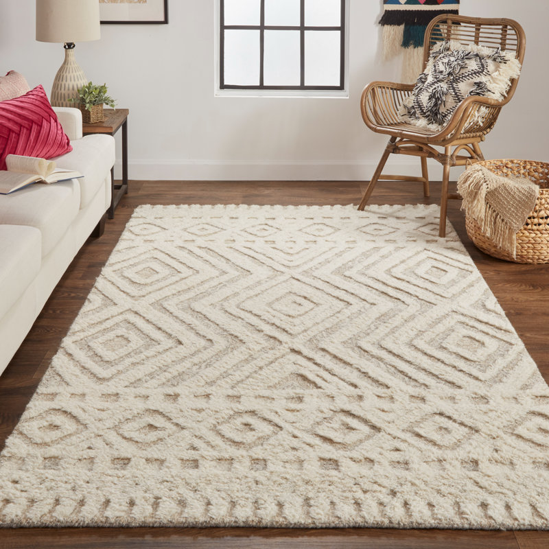 Tapis géométrique en laine / coton touffeté à la main Eulalie, Rectangle 5 pi x 8 pi