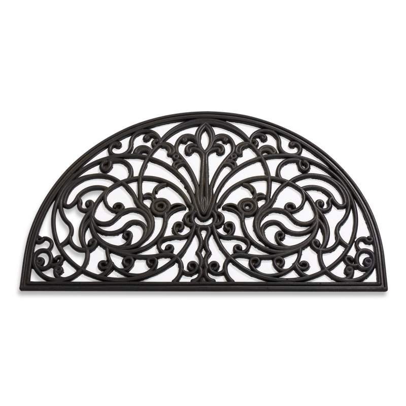 Tangier Non-Slip Floral Outdoor Doormat, Half Round 1'6" x 2'6"