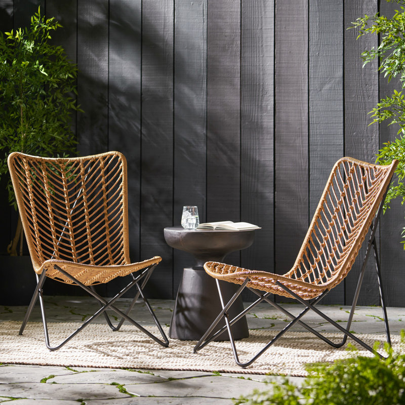 Patio Chair - 2 Brown Chairs For Outdoor Leisure Chair, Chairs, Unique Cross Base, 24.65"W X 34.26"D 34.48"H, Max Weight 400 Lbs