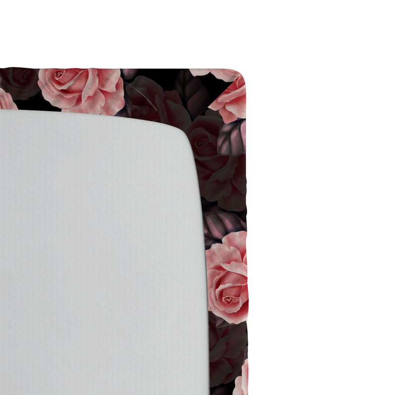 Drap-housse Ambesonne, Rose séchée / motif floral rose pâle, Drap-housse de taille simple