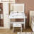 Large Mirror Makeup Vanity Desk with Built-in Power Outlet & Hair Dryer Holder, Modern White Dressing Table with 3-Color Dimmable Lighted Mirror-1142416382