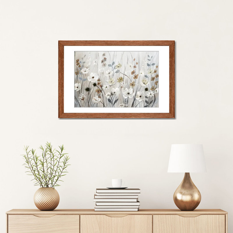 «Misty Meadow Field» encadré par Nan Print, Impression encadrée avec passe-partout, H 24 po x l 32 po, Bois classique