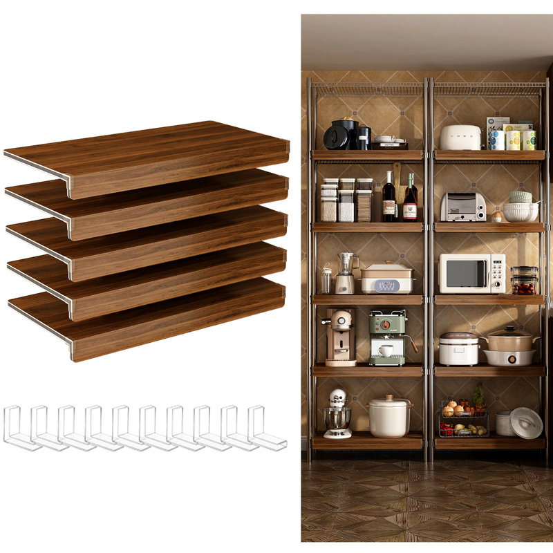 5 pièces, 24 pouces, housses de tablettes grillagées en mousse, couleur noyer, salle de bain, cuisine, armoire, tablettes de garde-manger, finition à base de bois, couleur de support angulaire, texture de placard amovible en bois, supports