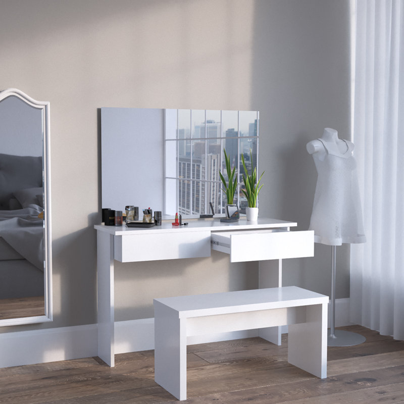 Bongiorno Dressing Table with Mirror and Seat and Storage Included