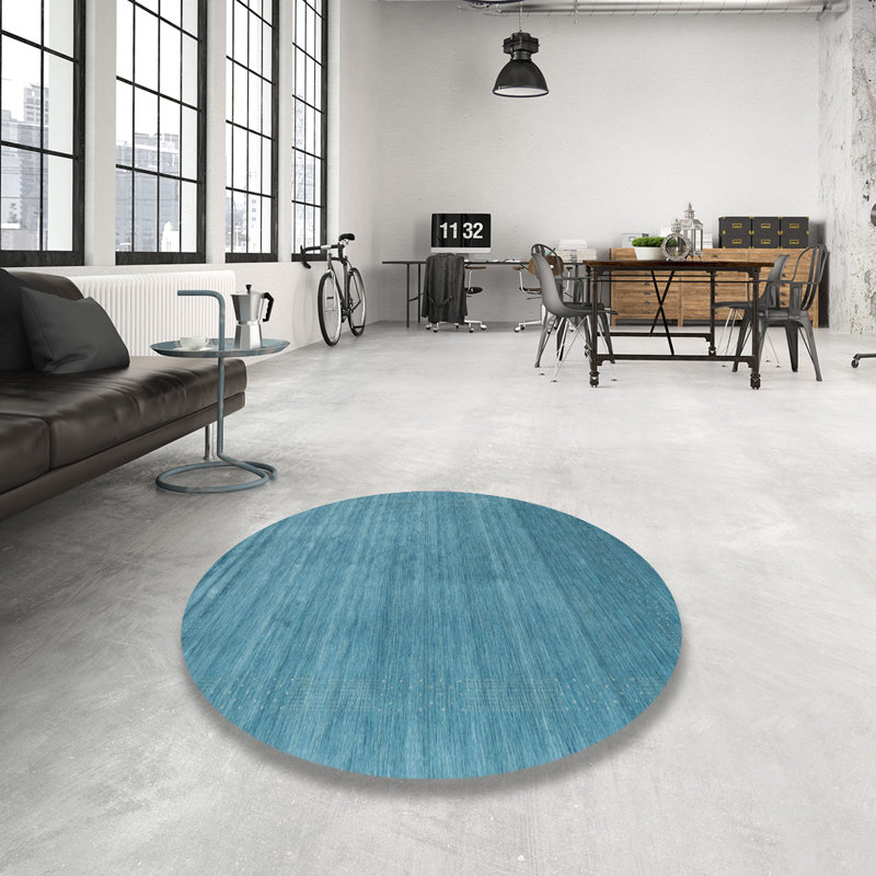 Tapis de zone bleu contemporain, Rond 6 pi x 6 pi