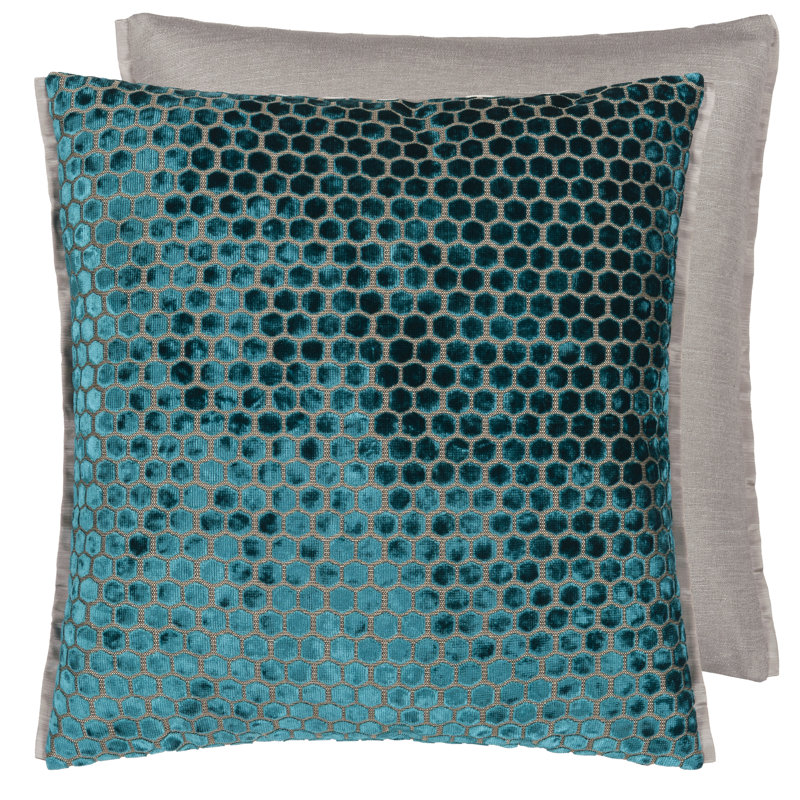 Jabot Velvet Decorative Pillow, Kingfisher Geometric, 22" H x 22" W