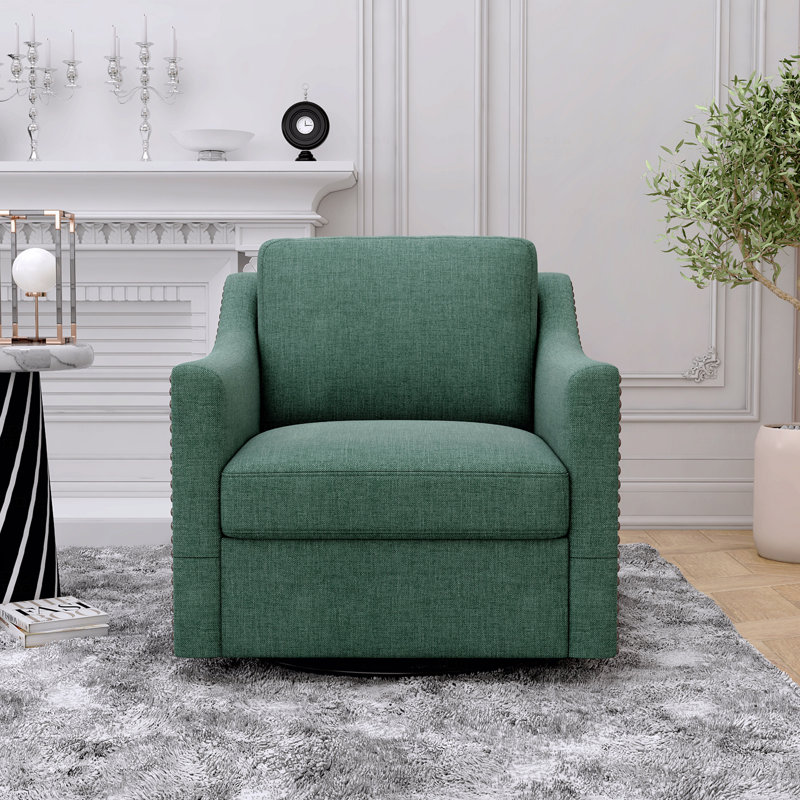 Fauteuil d'appoint pivotant à 360 ° avec accoudoirs fonctionnels en lin, Vert