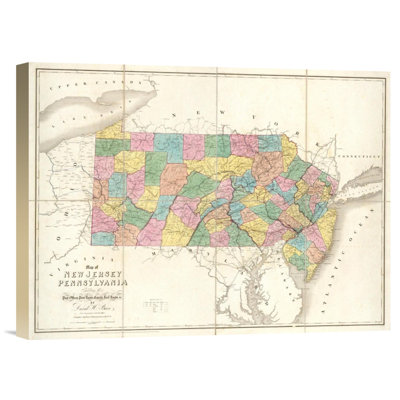 Map Of New Jersey And Pennsylvania, 1839 - Wrapped Canvas Print