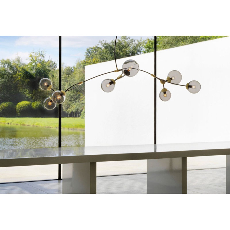 Lustre suspendu en laiton clair, Transparent, Nickel poli, 71” Length x 39” Width x 37” Height