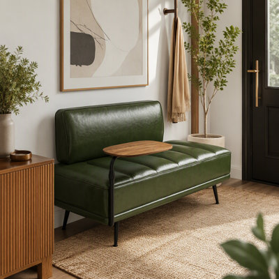 Banc de bout moderne de 55 po de large avec revêtement en similicuir et table d'appoint