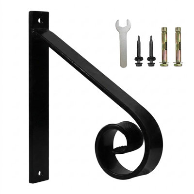 Outdoor Handrail for 1 Step Stair, Wall Mounted Wrought Iron Handrail, Powder Coated Carbon Steel, Non-Slip Metal Art Single Step Grab Rail for Indoor Outdoor Porch Garage Stairs