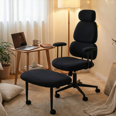 Ergonomic Office Chair 360° Swivel Task Chair With Swivel-Aside Ottoman And Lumbar Support High Back For Home Office