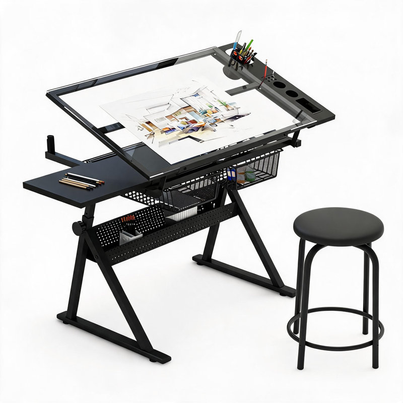 97.79cm x 59.94cm Glass Sewing Table