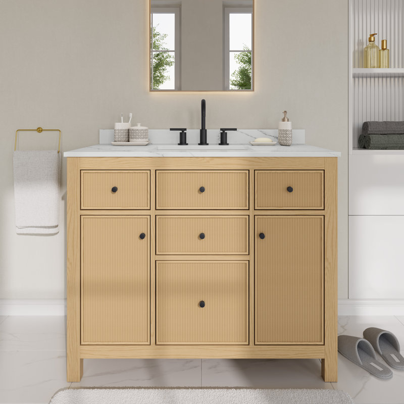 Pendry 42" Freestanding Single Bathroom Vanity with Quartz Top, Matte Black, White Quartz, 8" Widespread