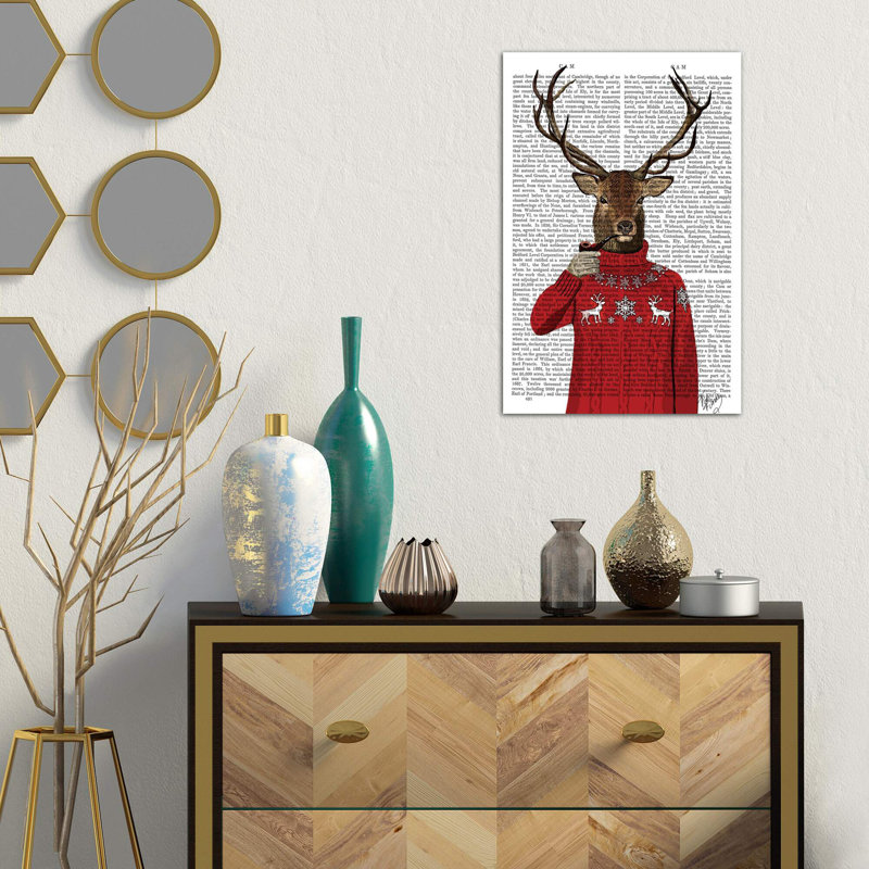 Deer In Ski Sweater, Print BG by Fab Funky - Print on Canvas, No Frame, 66.04 cm H x 45.72 cm W x 3.175 cm D