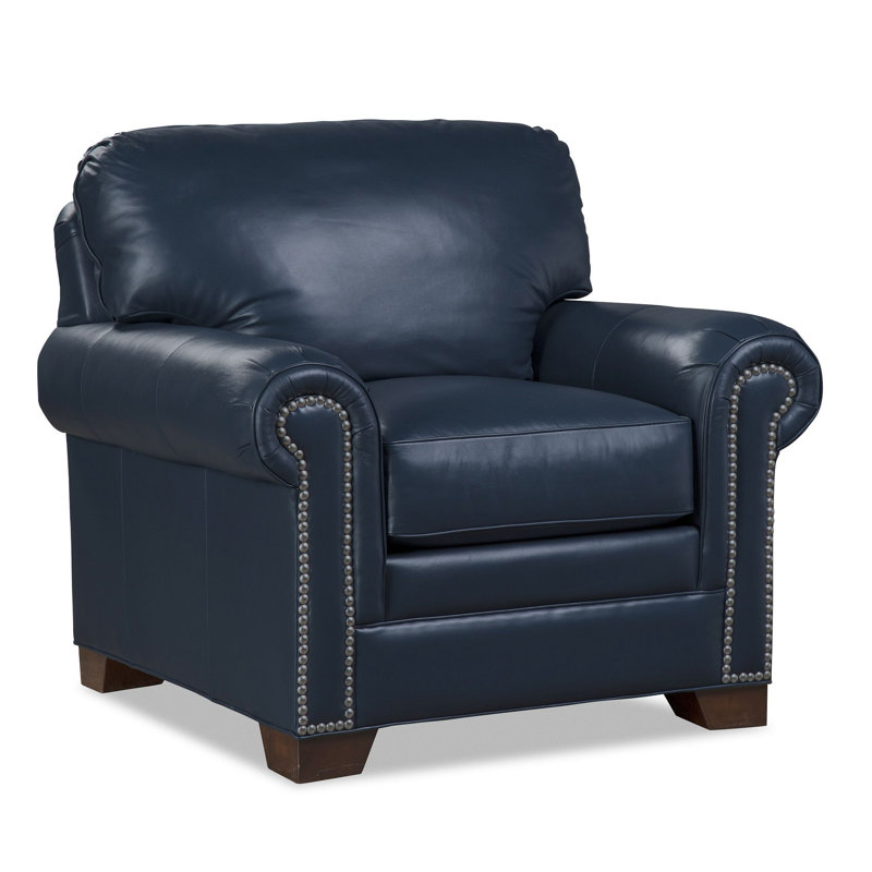 Fauteuil Niyan conforme à la norme CAL117 de 41 po de largeur, Cuir véritable bleu