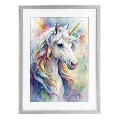 «Pastel Colorful Unicorn», reproduction encadrée sous verre, design by Creative Studio